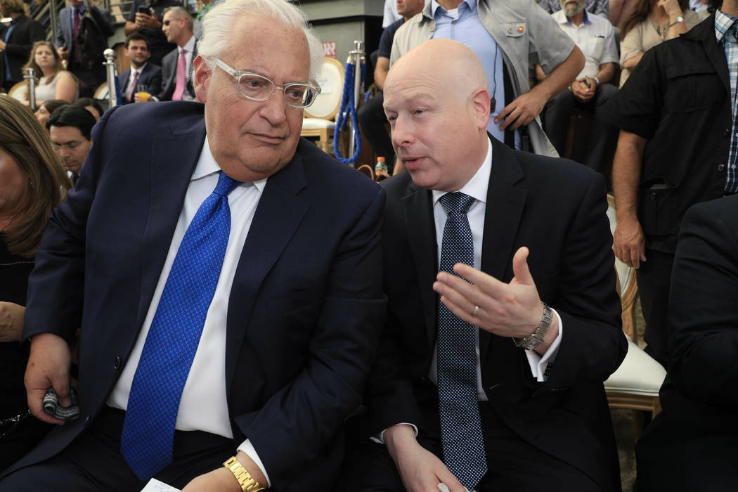 U.S. Ambassador to Israel David Friedman, left, and White House Mideast envoy Jason Greenblatt ...