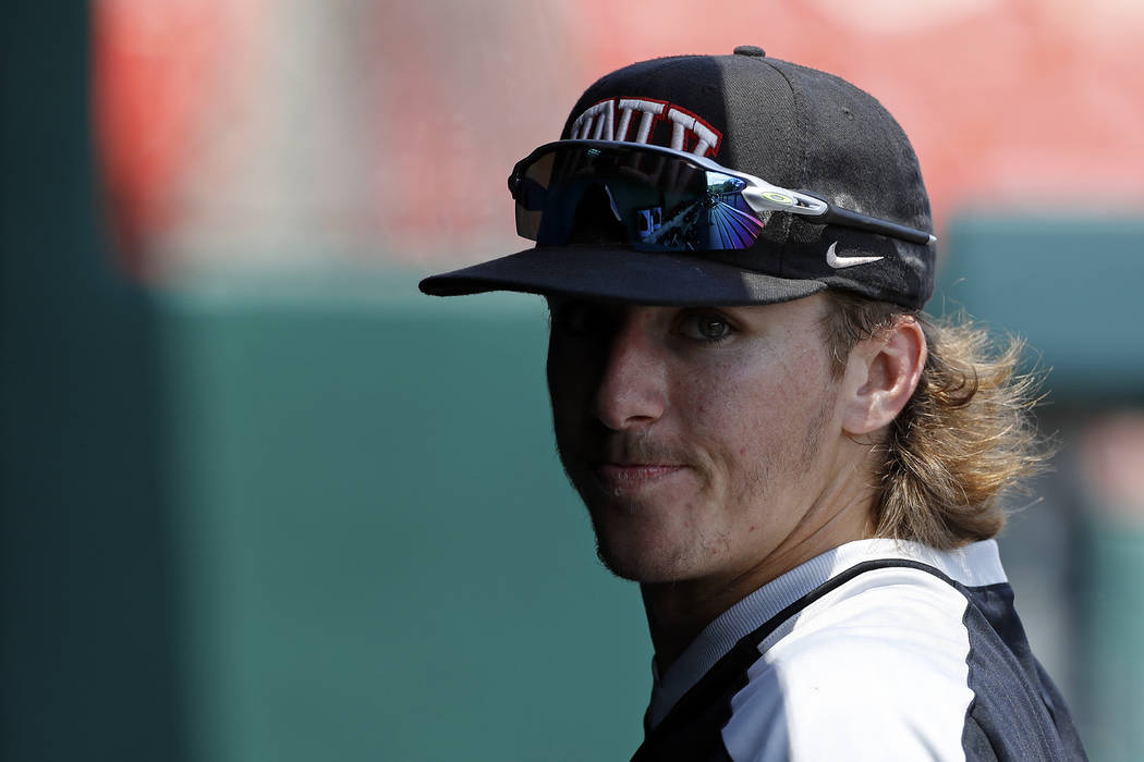 UNLV’s Bryson Stott (10) looks prior to an UNLV at University of Houston NCAA college ...