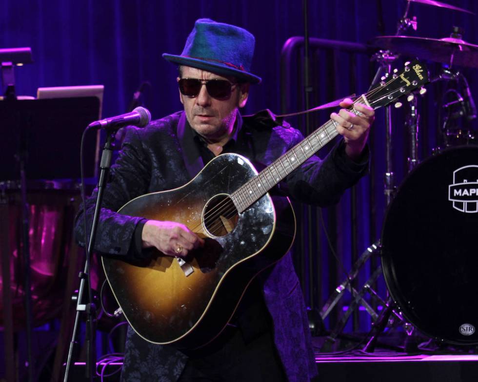 Singer Elvis Costello performs at the "Right To Rock Benefit" at Cipriani Wall Street ...