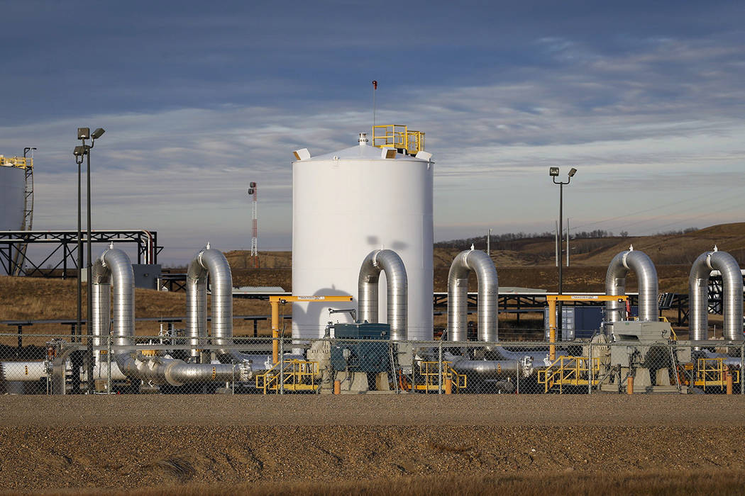 FILE - In this Nov. 6, 2015 file photo, a TransCanada's Keystone pipeline facility is seen in H ...