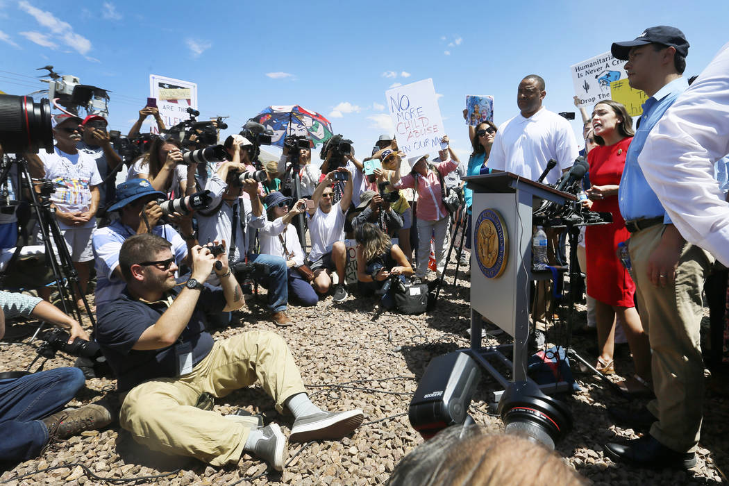 U.S. Rep. Alexandria Ocasio-Cortez, D-New York, talks about what she saw on her tour of area bo ...