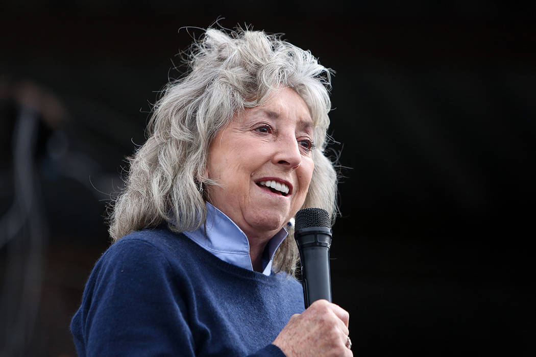 Rep. Dina Titus, D-Nev., speaks at a viewing of local Girl Scout Tahoe Mack's Monumental Mammot ...