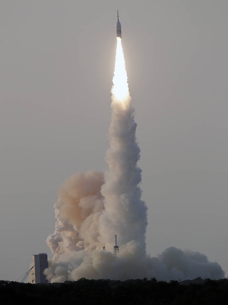 A NASA Orion spacecraft lifts off from pad 46 at the Cape Canaveral Air Force Station Tuesday, ...