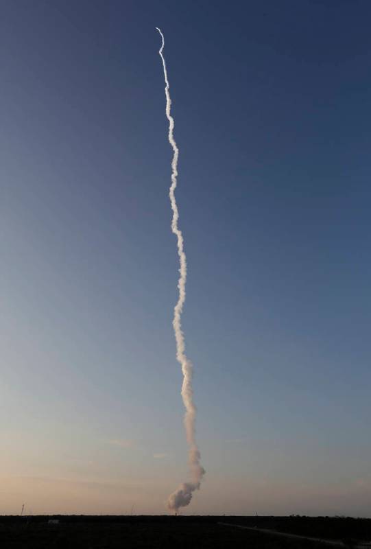 A NASA Orion spacecraft lifts off from pad 46 at the Cape Canaveral Air Force Station Tuesday, ...