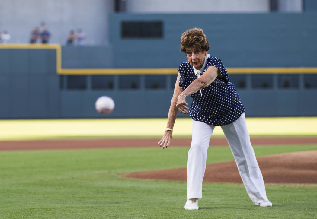 Ninety-five-year-old U.S. Marine Corps veteran Gloria Saucier, who served in World War II, thro ...