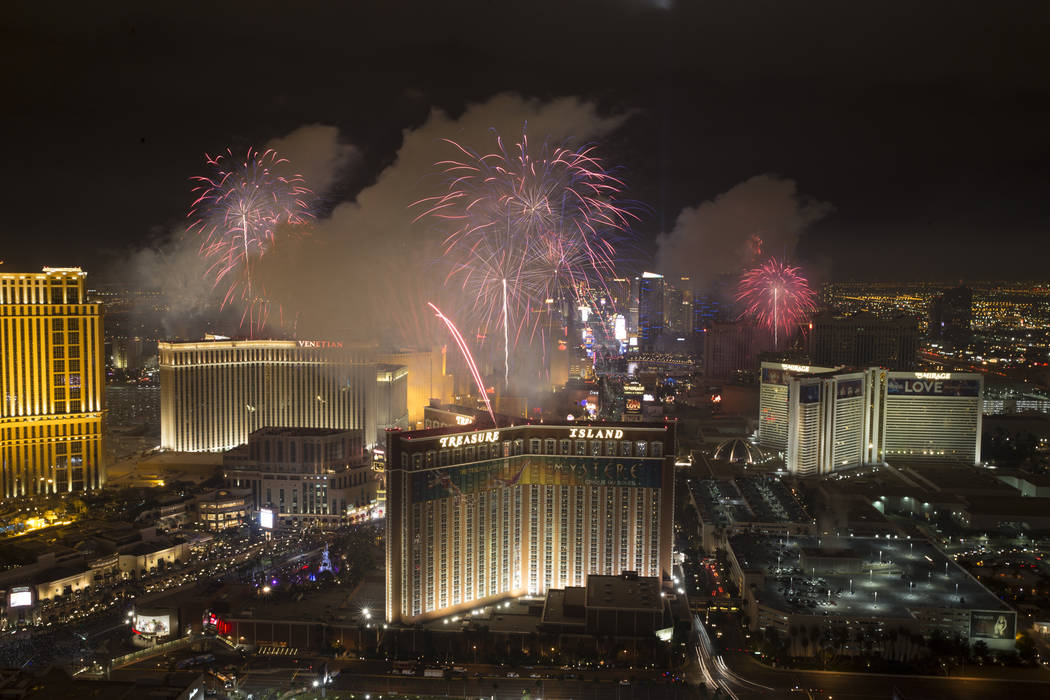 New Year fireworks on the Strip as seen from the Trump hotel on Sunday, Jan. 1, 2017, in Las Ve ...