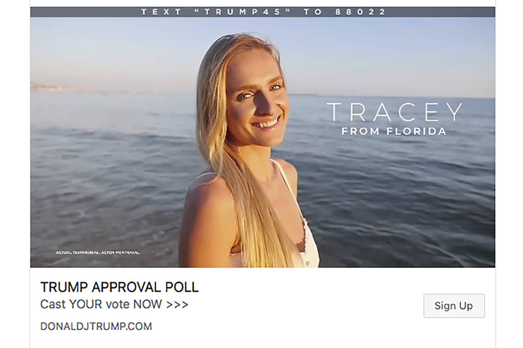 This frame from a series of Facebook video ads for President Donald Trump’s re-election ...