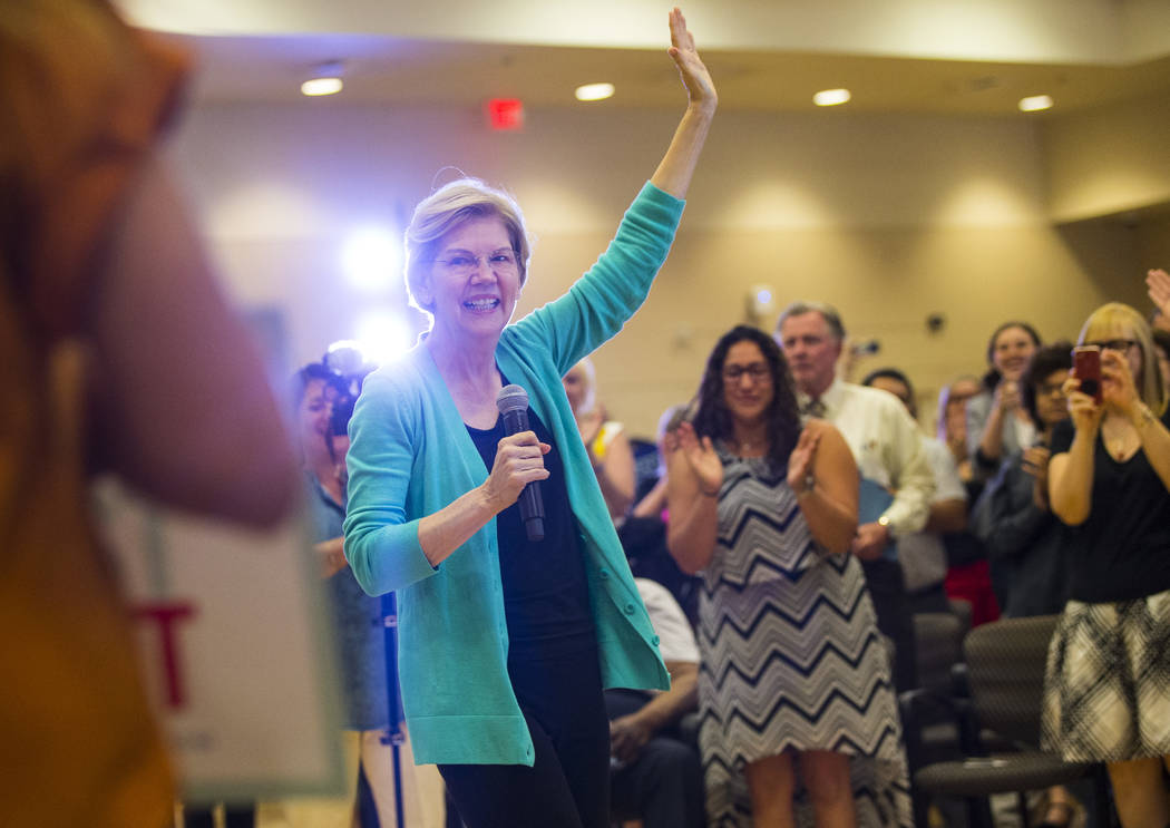 Democratic presidential candidate Sen. Elizabeth Warren, D-Mass., speaks during a campaign even ...