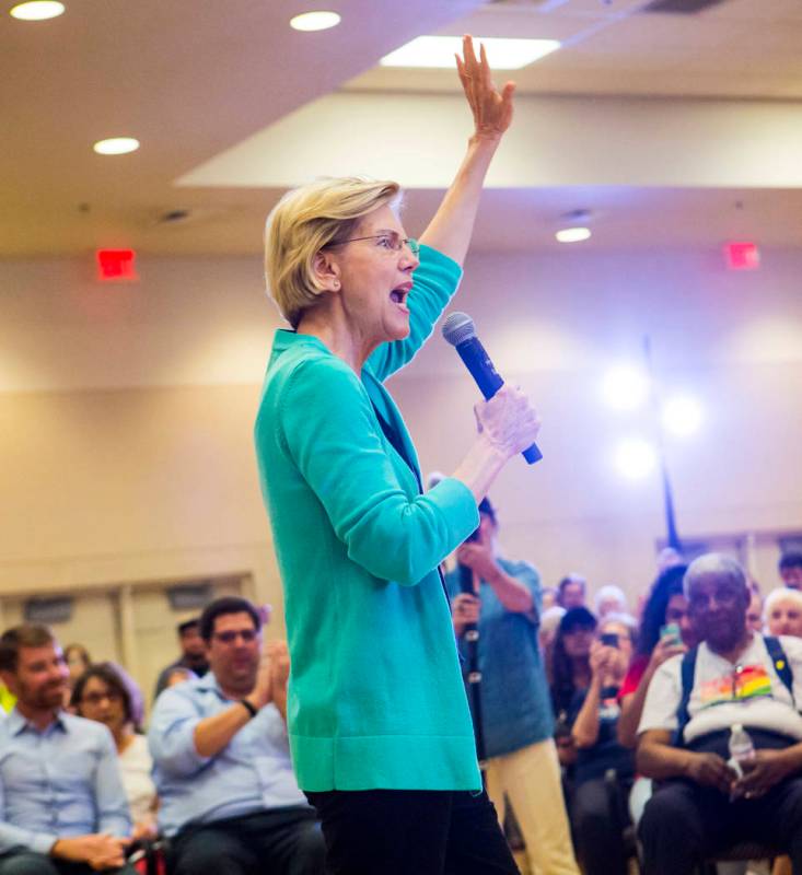 Democratic presidential candidate Sen. Elizabeth Warren, D-Mass., speaks during a campaign rall ...