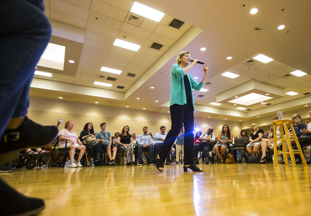 Democratic presidential candidate Sen. Elizabeth Warren, D-Mass., speaks during a campaign even ...