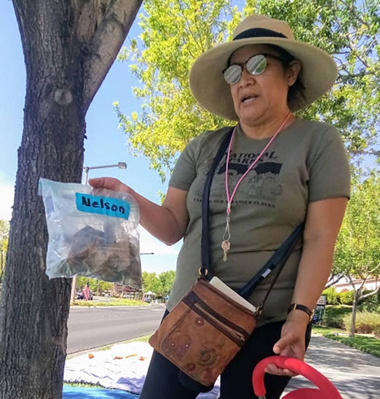 Ellane Nelson shows her daughter's collection of rocks in a plastic bag that she has used for s ...