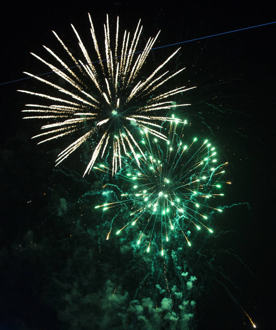 Fireworks go off above Las Vegas Ballpark after the Las Vegas Aviators defeated the Reno Aces 3 ...