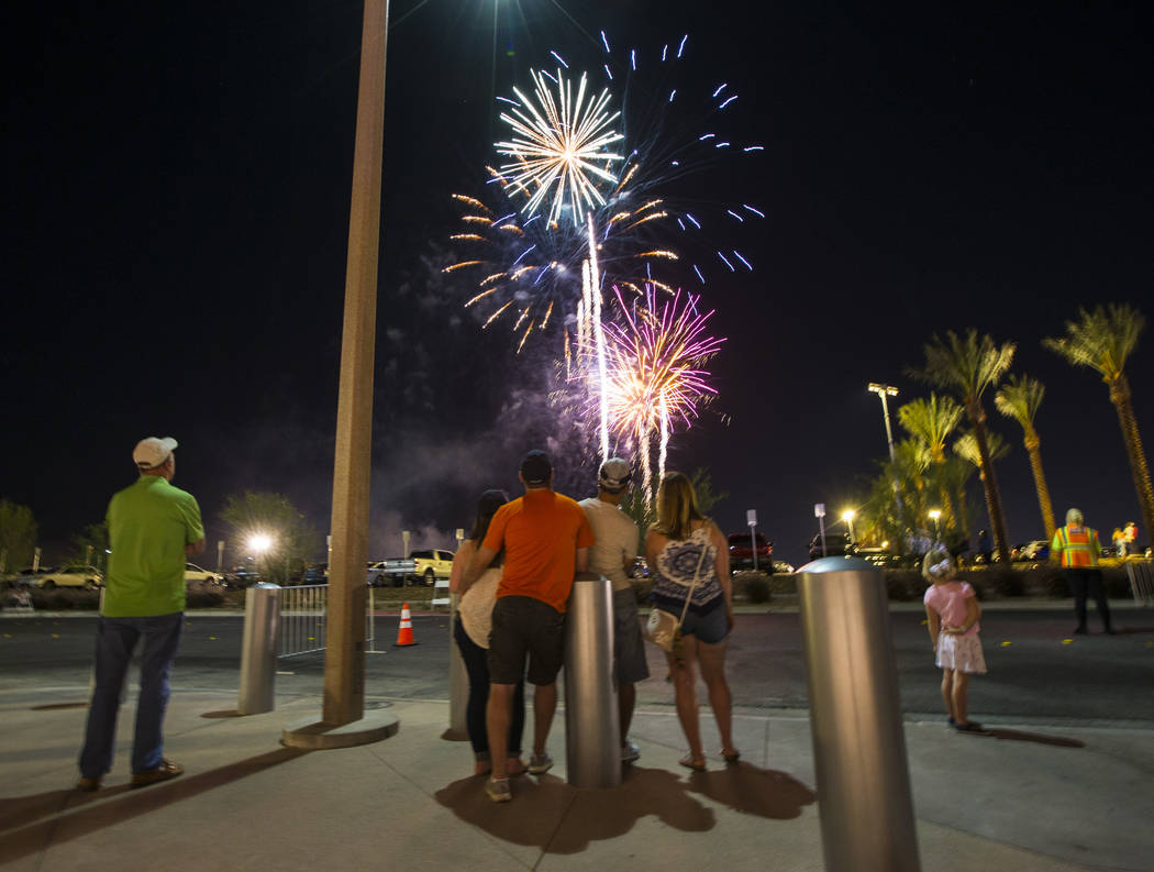 Fireworks go off above Las Vegas Ballpark after the Las Vegas Aviators defeated the Reno Aces 3 ...