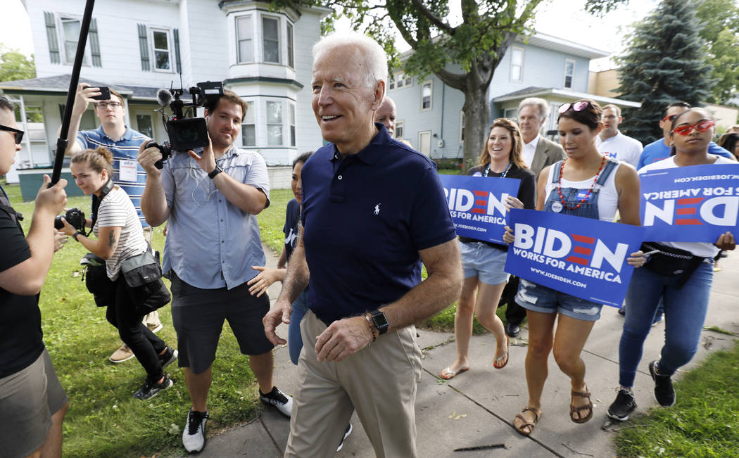 Former vice president and Democratic presidential candidate Joe Biden arrives to walk in the In ...