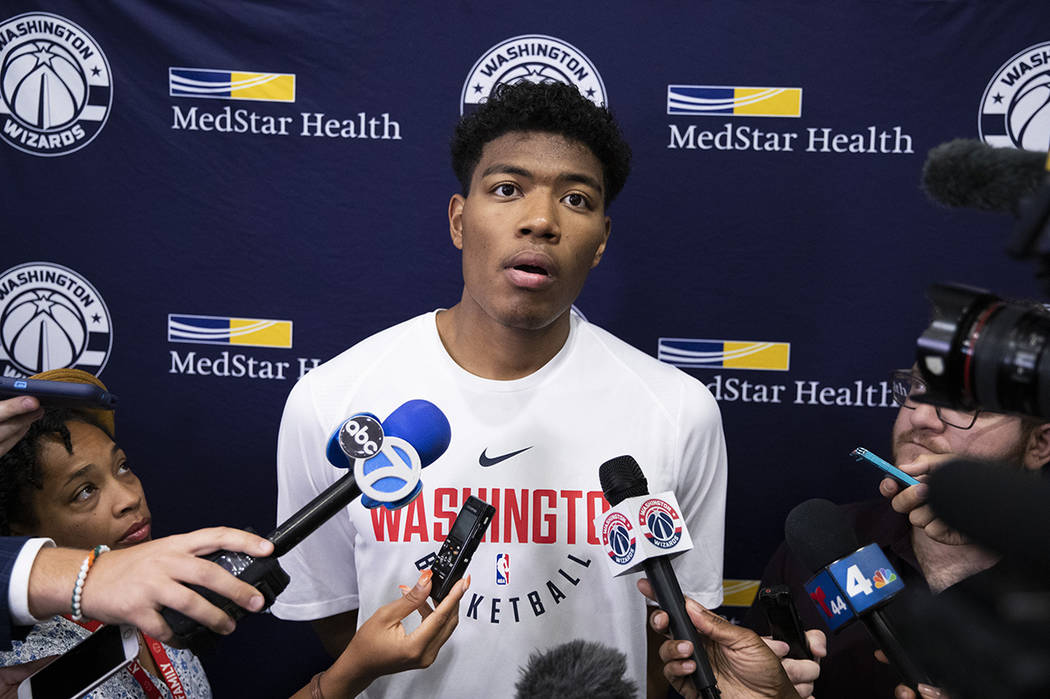 Washington Wizards forward Rui Hachimura speaks to reporters during a Wizards NBA basketball mi ...