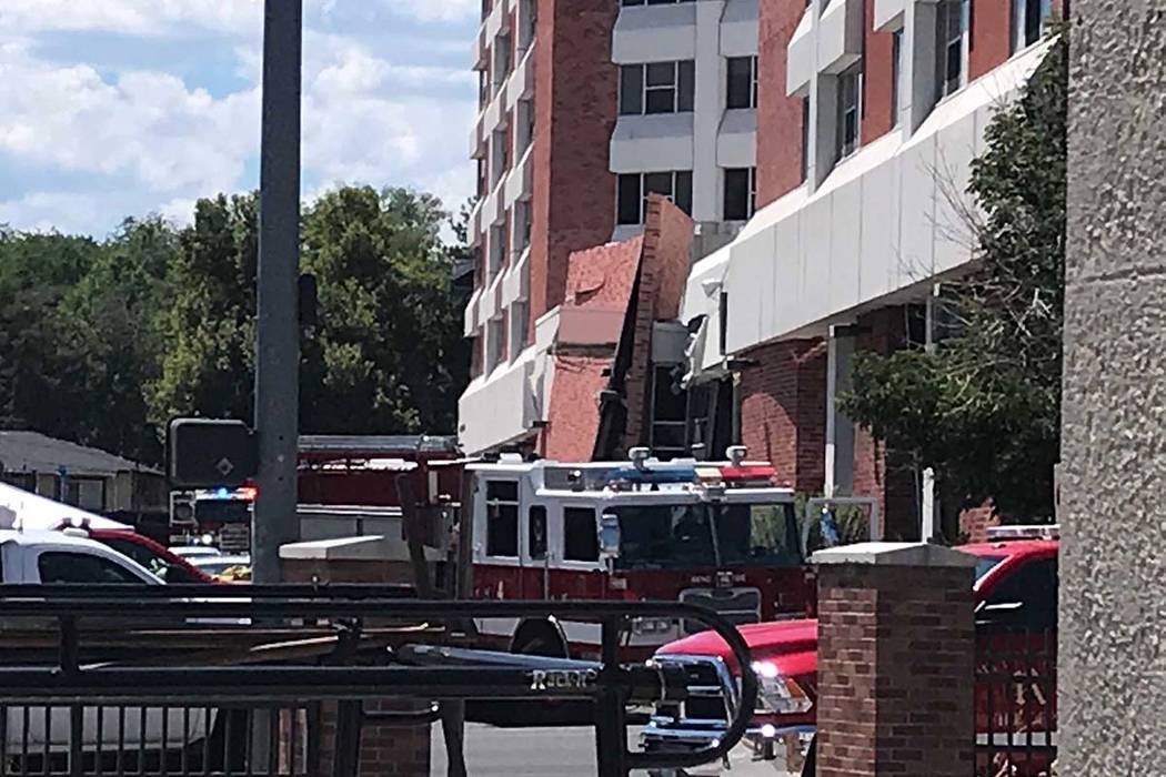 Argenta Hall on the University of Nevada, Reno campus shows damage after an explosion on Friday ...