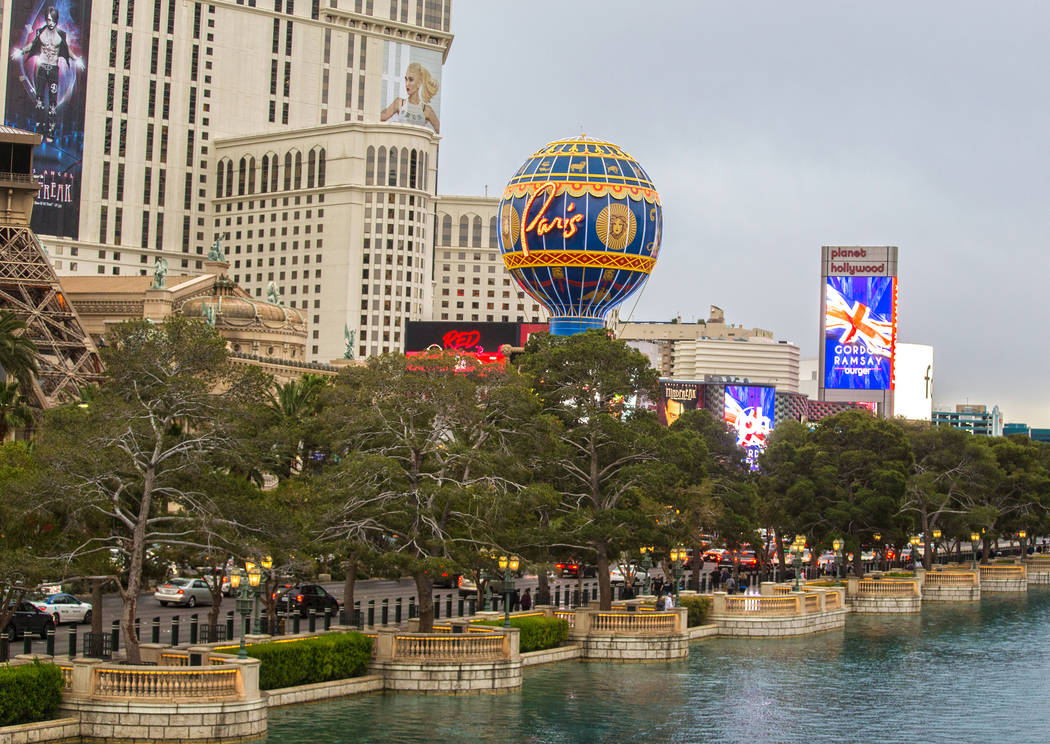 Cars pass by Paris Las Vegas on the Strip on Wednesday, March 20, 2019, in Las Vegas. (Benjamin ...