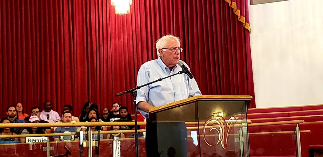 Democratic presidential candidate Sen. Bernie Sanders, I-Vt., speaks during a town hall event S ...