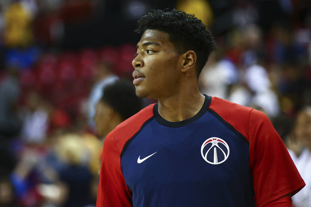 Washington Wizards' Rui Hachimura warms up before playing against the New Orleans Pelicans duri ...