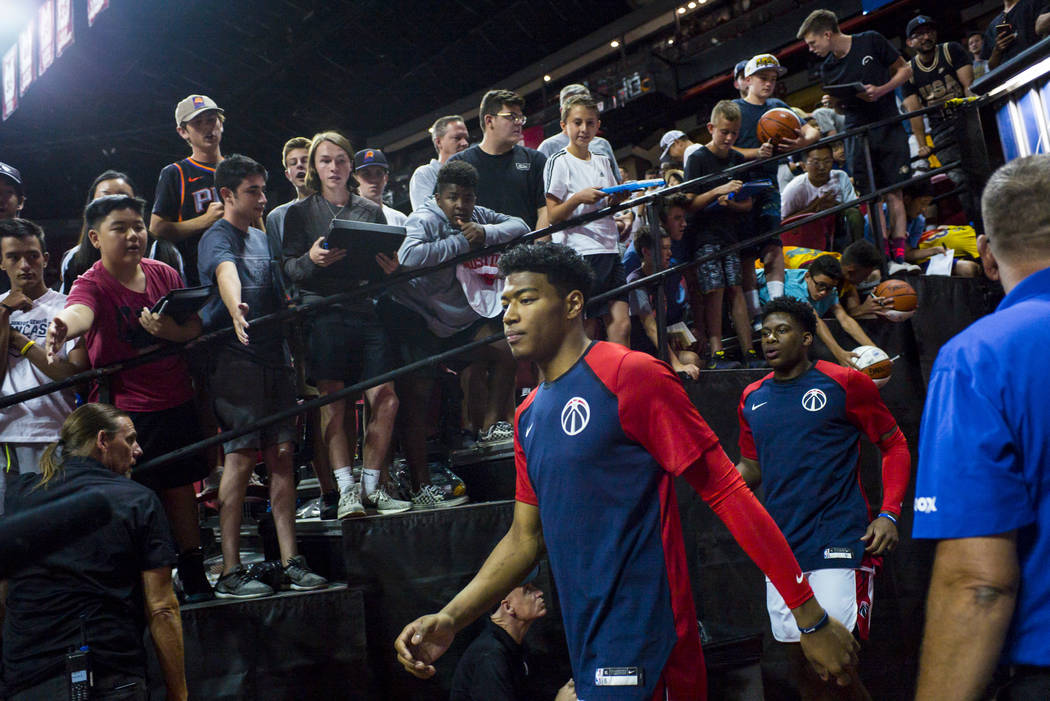 Washington Wizards' Rui Hachimura heads to the court for his Vegas Summer League debut in a bas ...