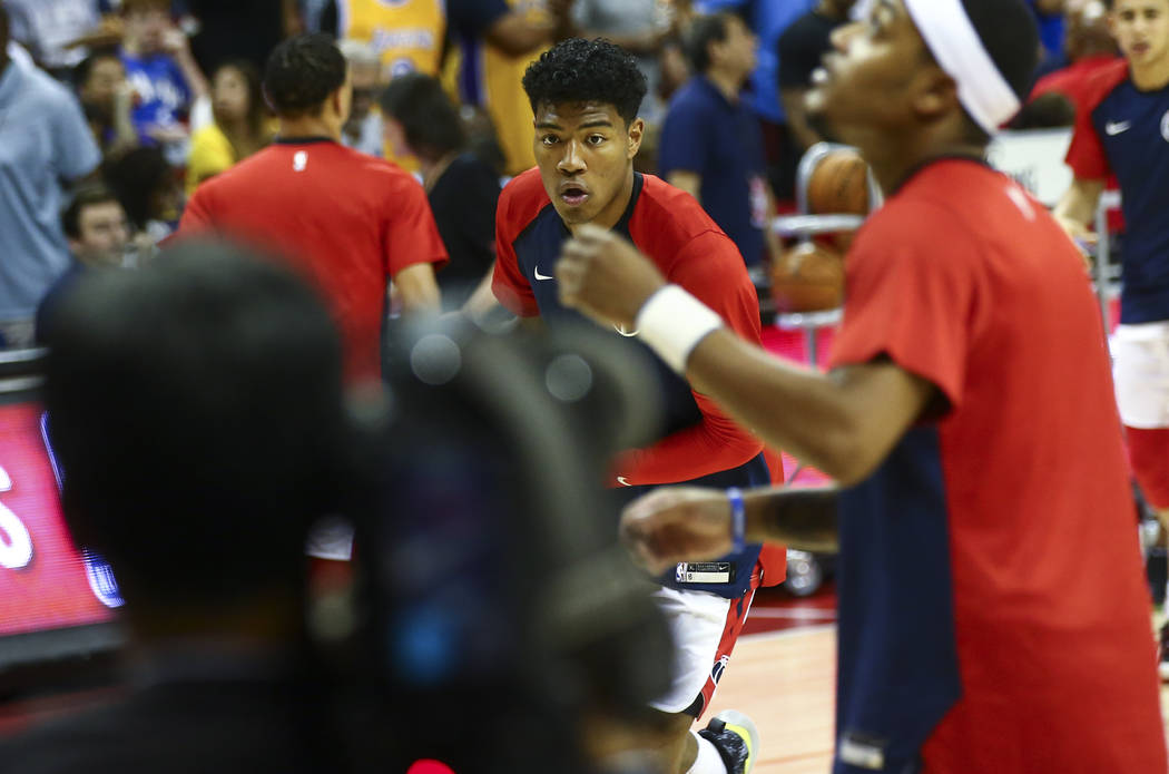 Washington Wizards' Rui Hachimura warms up before playing against the New Orleans Pelicans duri ...