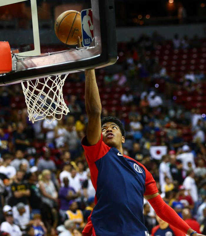 Washington Wizards' Rui Hachimura warms up before playing against the New Orleans Pelicans duri ...