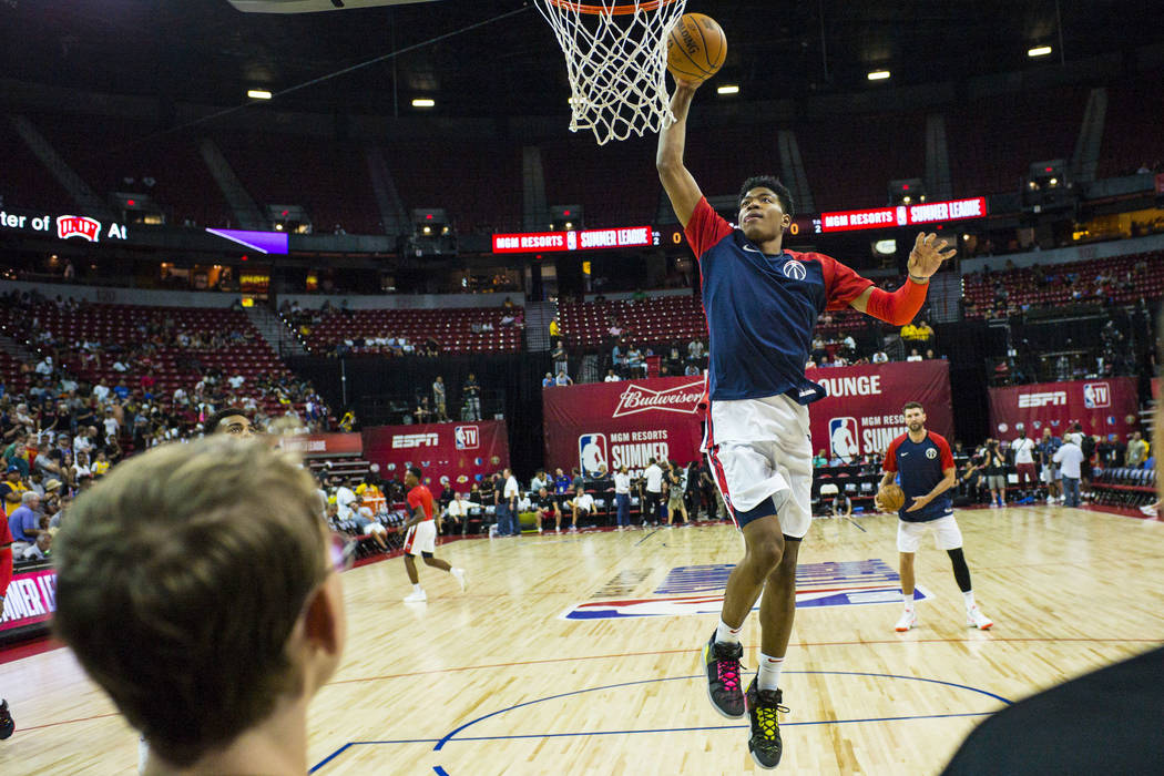 Washington Wizards' Rui Hachimura warms up before playing against the New Orleans Pelicans duri ...