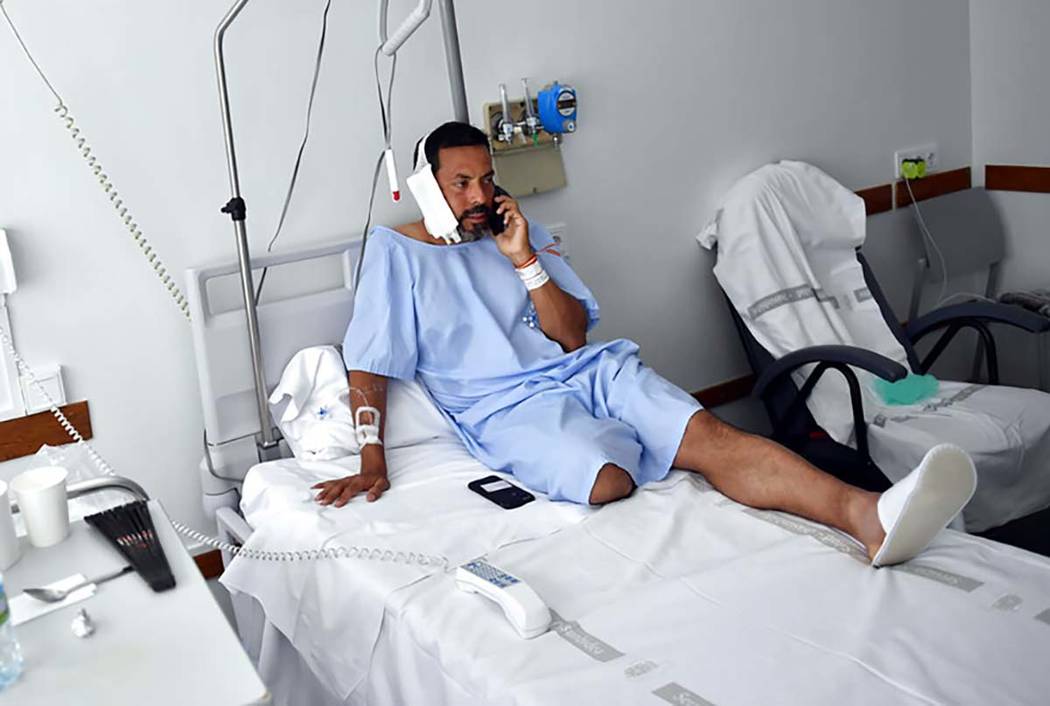 Jaime Alvarez from Santa Clara County, California, sits in a hospital in Pamplona, northern Spa ...