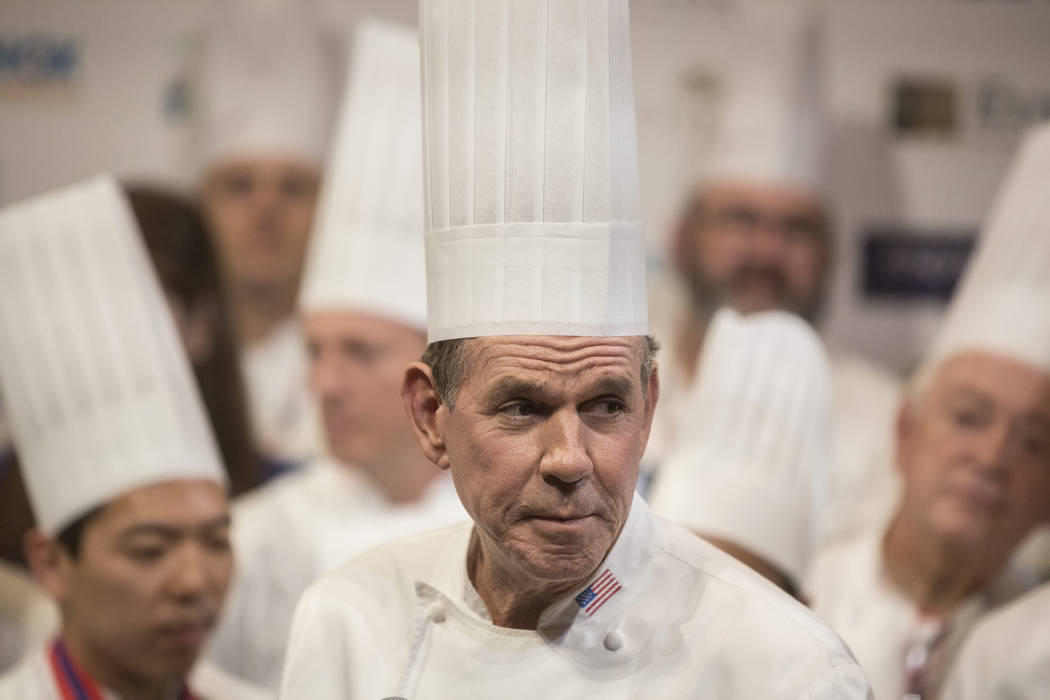 Chef Thomas Keller addresses the crowd before reading the finals results during the Bocuse d'Or ...