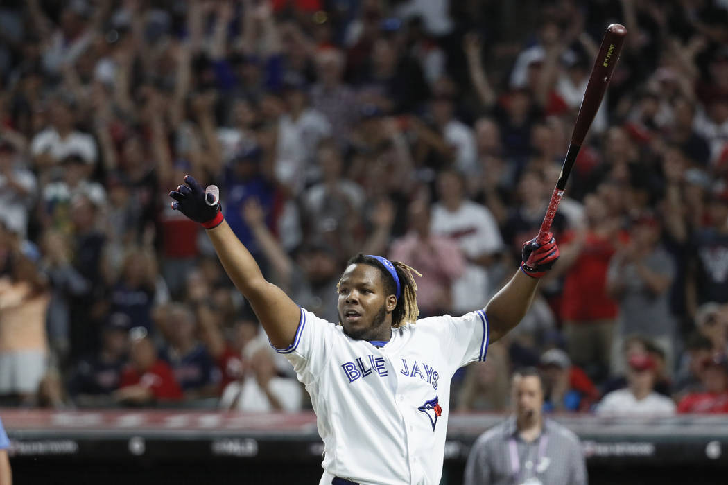 Vladimir Guerrero Jr., of the Toronto Blue Jays, reacts during the Major League Baseball Home R ...