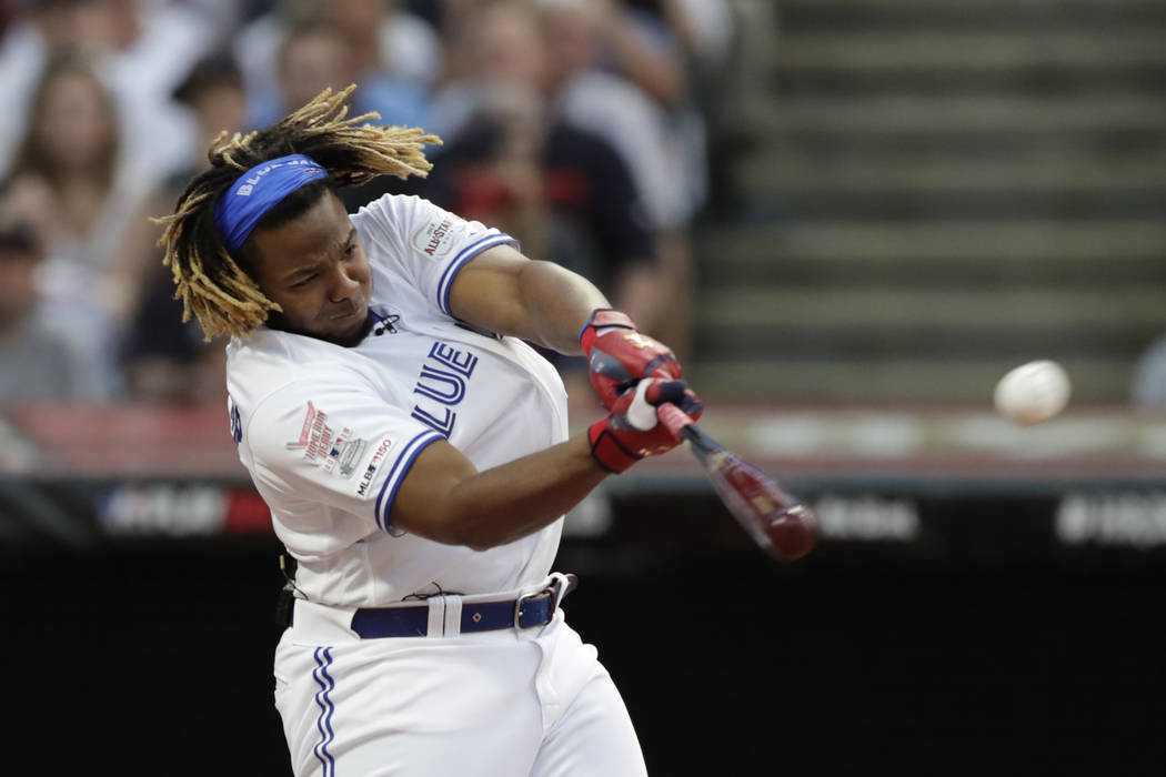 Vladimir Guerrero Jr., of the Toronto Blue Jays, hits during the Major League Baseball Home Run ...