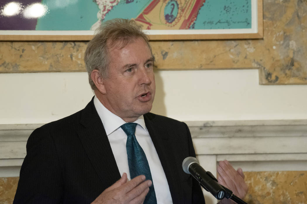 In this Friday, Oct. 20, 2017 photo, British Ambassador Kim Darroch hosts a National Economists ...