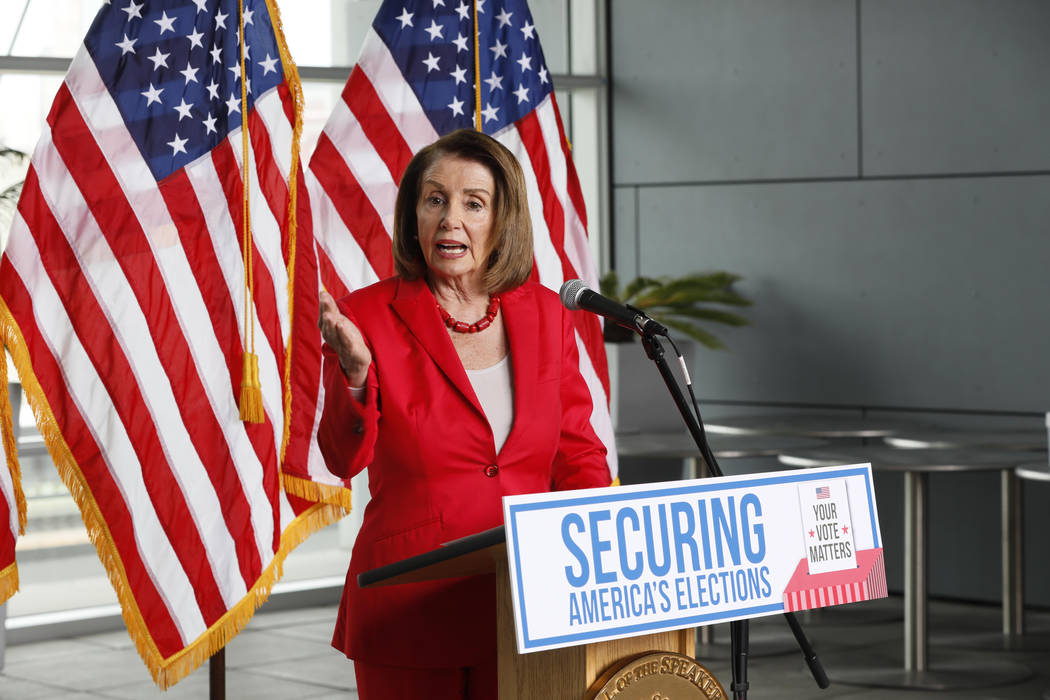 House Speaker Nancy Pelosi speaks during a news conference at the Federal Building in San Franc ...