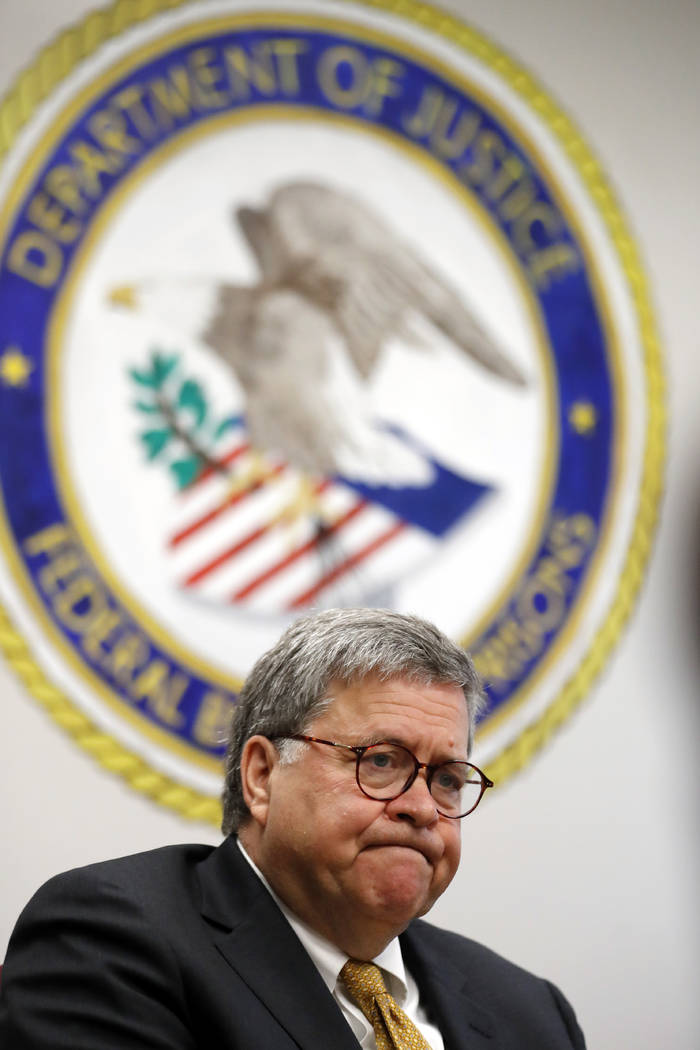 Attorney General William Barr speaks during a tour of a federal prison Monday, July 8, 2019, in ...