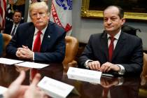 In this Sept. 17, 2018, file photo, President Donald Trump, left, and Labor Secretary Alexander ...