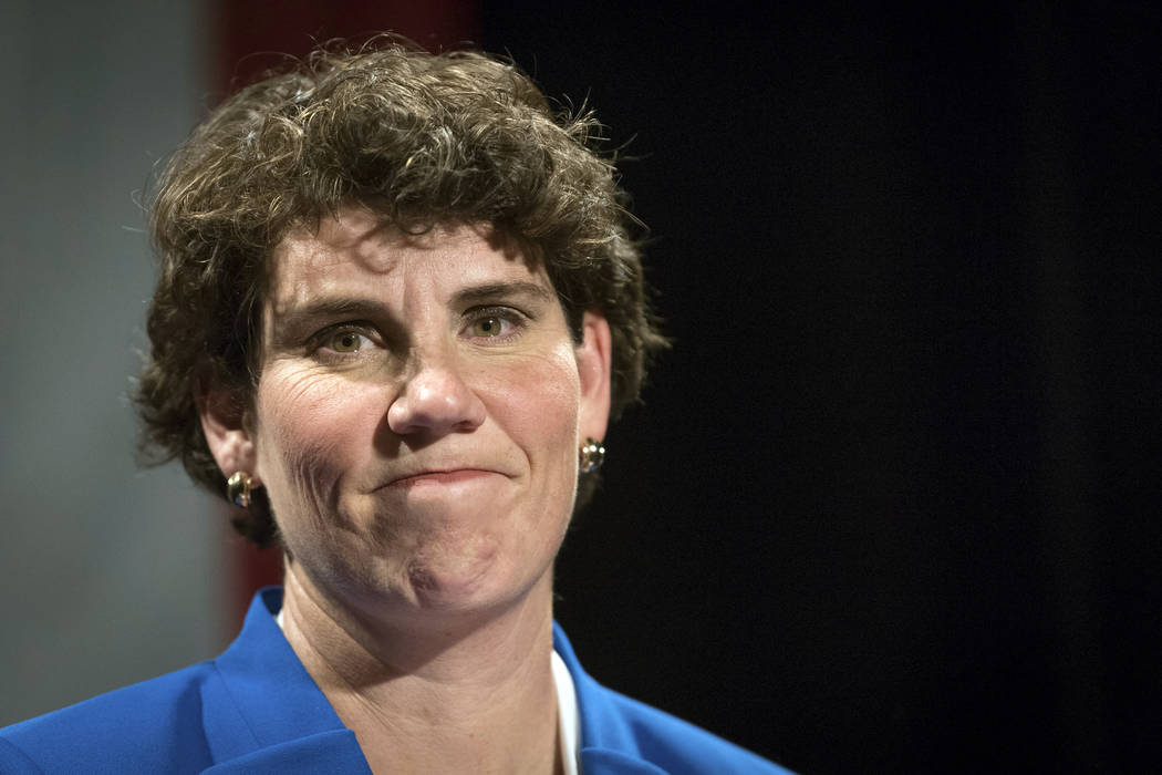 FILE - In this Nov. 6, 2018, file photo, Amy McGrath speaks to supporters in Richmond, Ky. McG ...