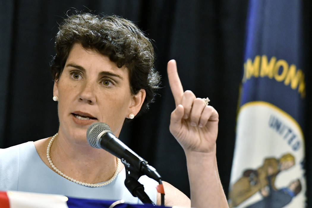 In an Aug. 18, 2018, file photo, Amy McGrath speaks to supporters during the 26th Annual Wendel ...