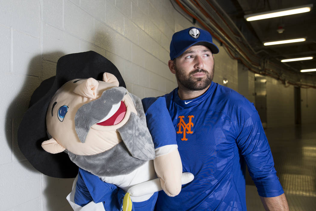 Cody Decker, player for the Las Vegas 51s, with his Mensch on the Bench at Cashman Field in Las ...