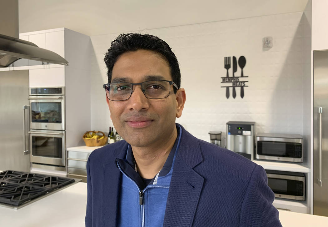 In this photo taken April 11, 2019, is Memphis Meats CEO Uma Valeti poses for a photo at his co ...