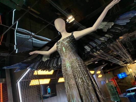 A costume worn by Jennifer Lawrence in the Hunger Games movies on display as part of the Hunger ...