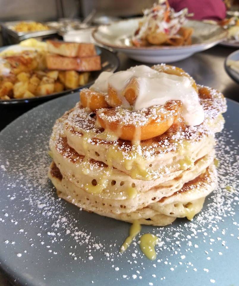 Peaches & Cream pancakes at Kitchen Table Squared (Kitchen Table Squared)