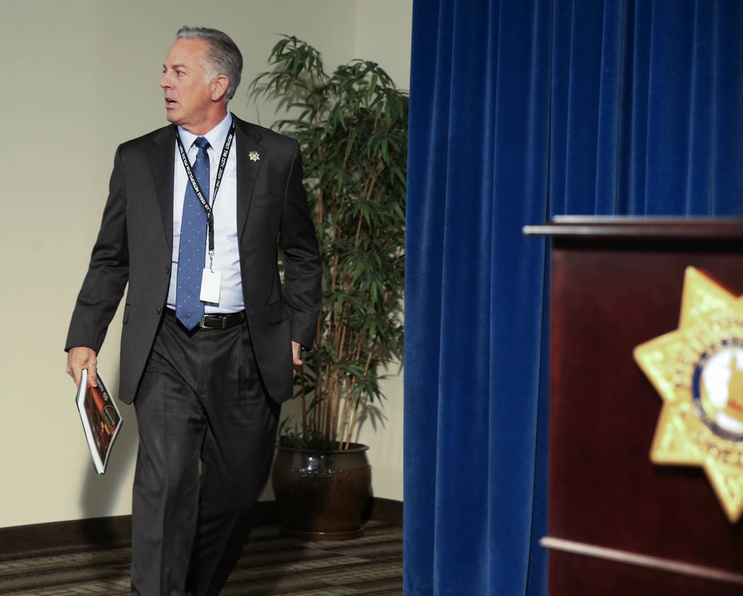 Clark County Sheriff Joe Lombardo prepares to announce the release of the Oct. 1, 2017, shootin ...