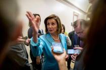 House Speaker Nancy Pelosi of Calif. speaks to reporters following a House Democratic caucus me ...