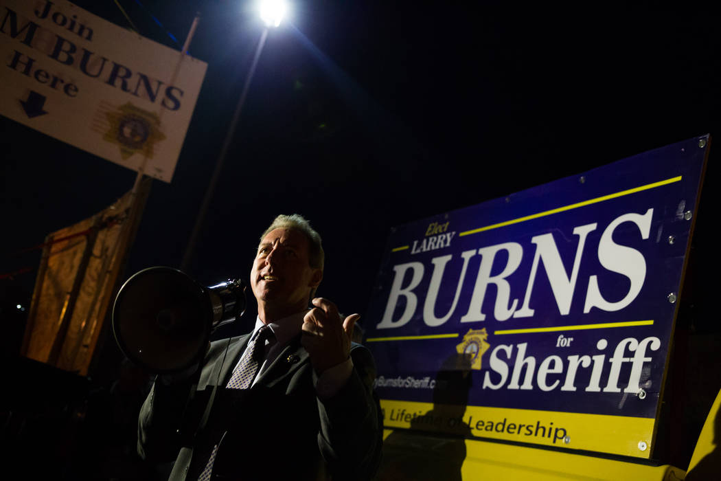 Las Vegas police Capt. Larry Burns speaks to the news media about his campaign for sheriff duri ...