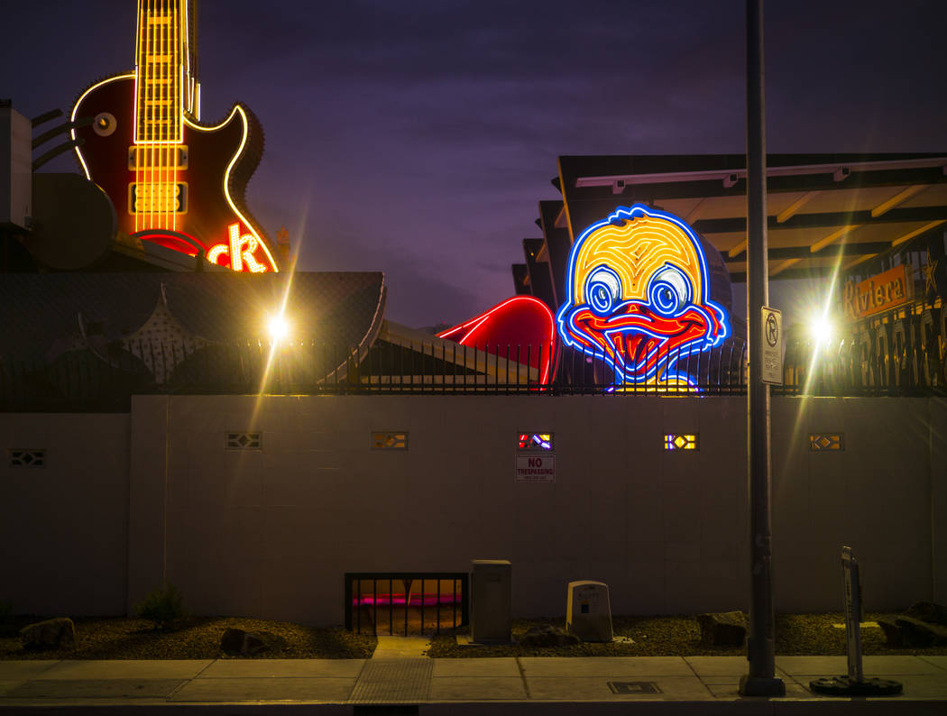 The recently restored Ugly Duckling sign at the Neon Museum in downtown Las Vegas on Thursday, ...