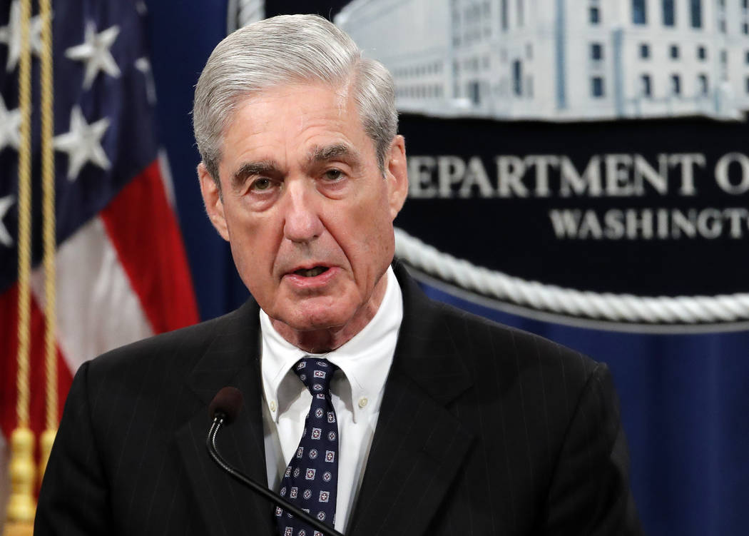 FILE - In this May 29, 2019, file photo, special counsel Robert Mueller speaks at the Departmen ...