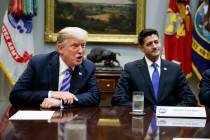 In a Sept. 5, 2018, file photo, then Speaker of the House Rep. Paul Ryan, R-Wis., listens to Pr ...