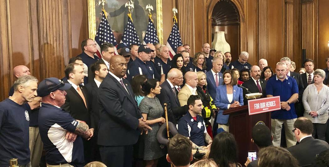 House Speaker Nancy Pelosi speaks at a news conference on behalf of 9/11 victims and families, ...