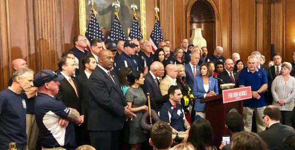House Speaker Nancy Pelosi speaks at a news conference on behalf of 9/11 victims and families, ...