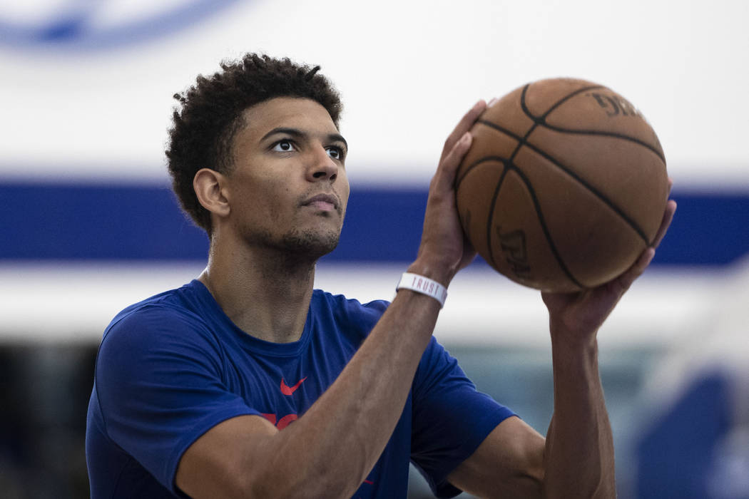 Philadelphia 76ers' Matisse Thybulle runs a drill during the NBA basketball team's minicamp in ...